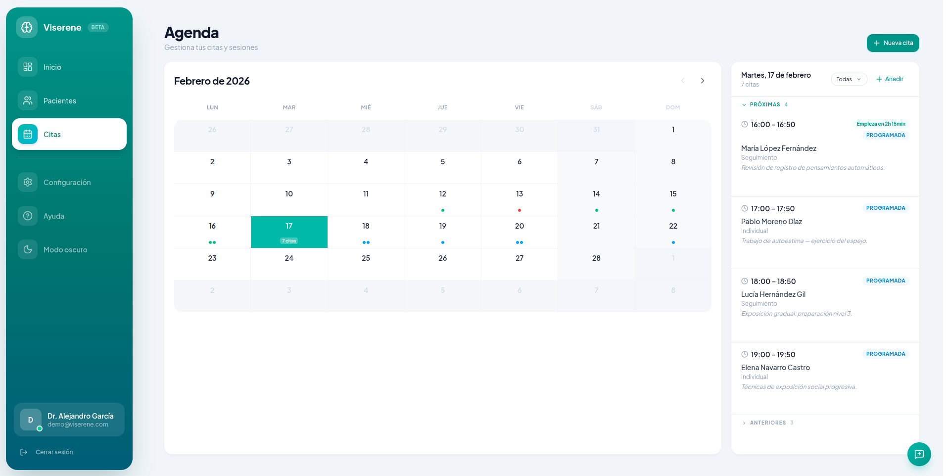 Agenda de citas en Viserene