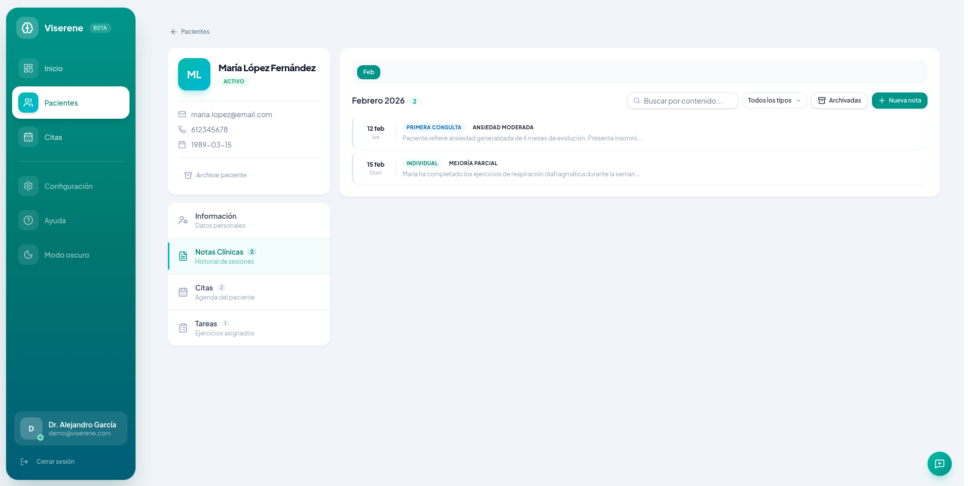 Notas cl&iacute;nicas en Viserene